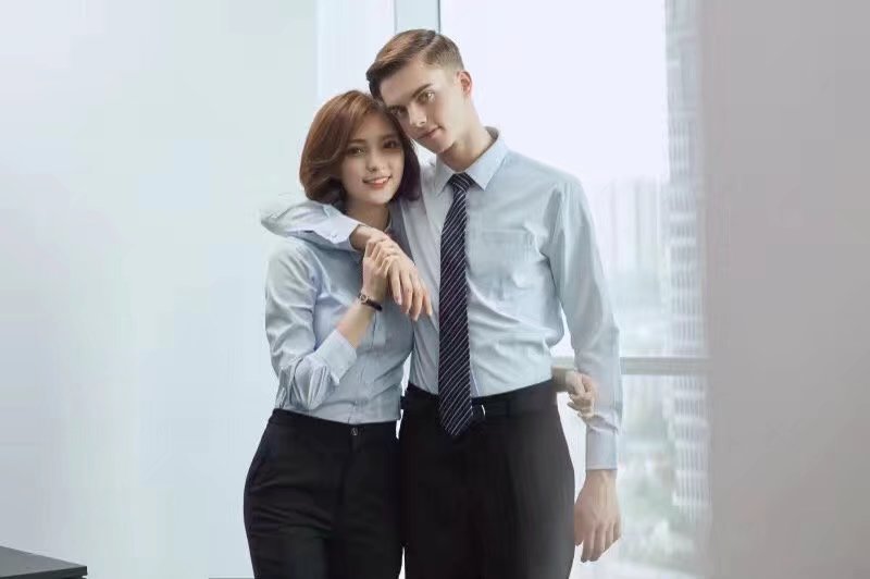 高档细斜纹白粉蓝短袖138款(11F4)